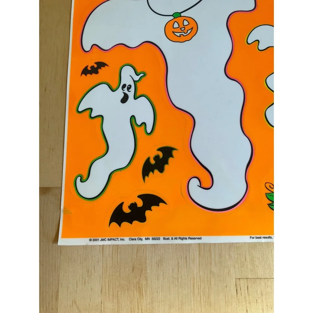 Vintage 2001 JMC Impact Halloween Fluorescent Window Clings Ghosts Bats Pumpkin